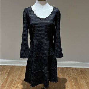 Kate Spade ponte knit Black & white Long Sleeve polka dot Scalloped Dress 14